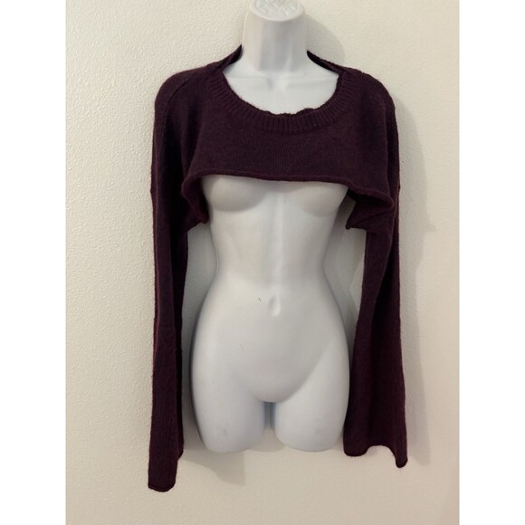 ESPRIT Womens Sweater Ultra Crop Long Flare Sleeve Cashmere Blend Purple M/L - Picture 1 of 7